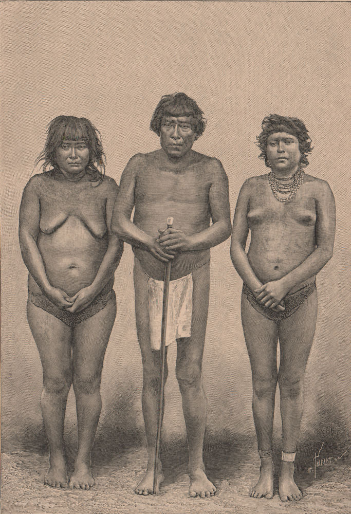 Group of Guaraunos (Warao) Indians. Venezuela 1885 old antique print picture